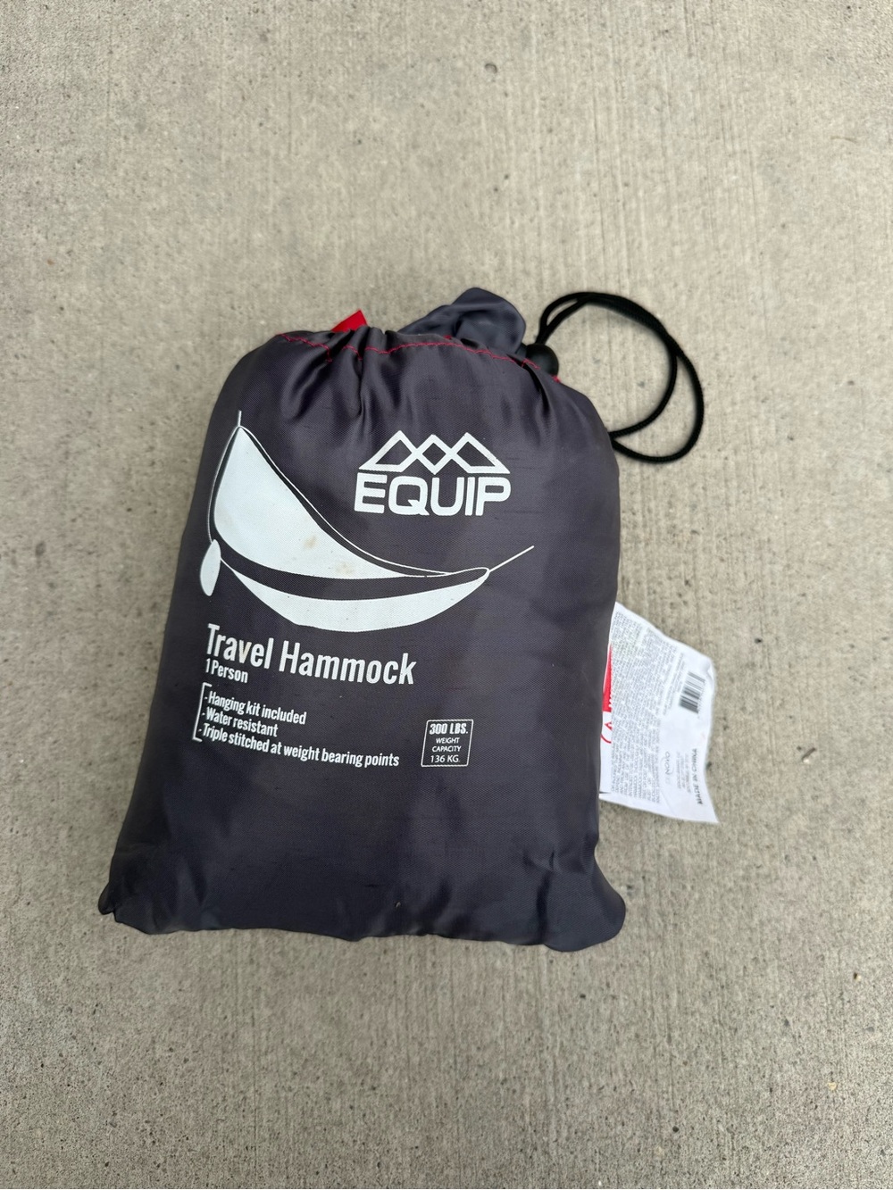 Equipe Black Travel Hammock with Red Drawstring Accents
